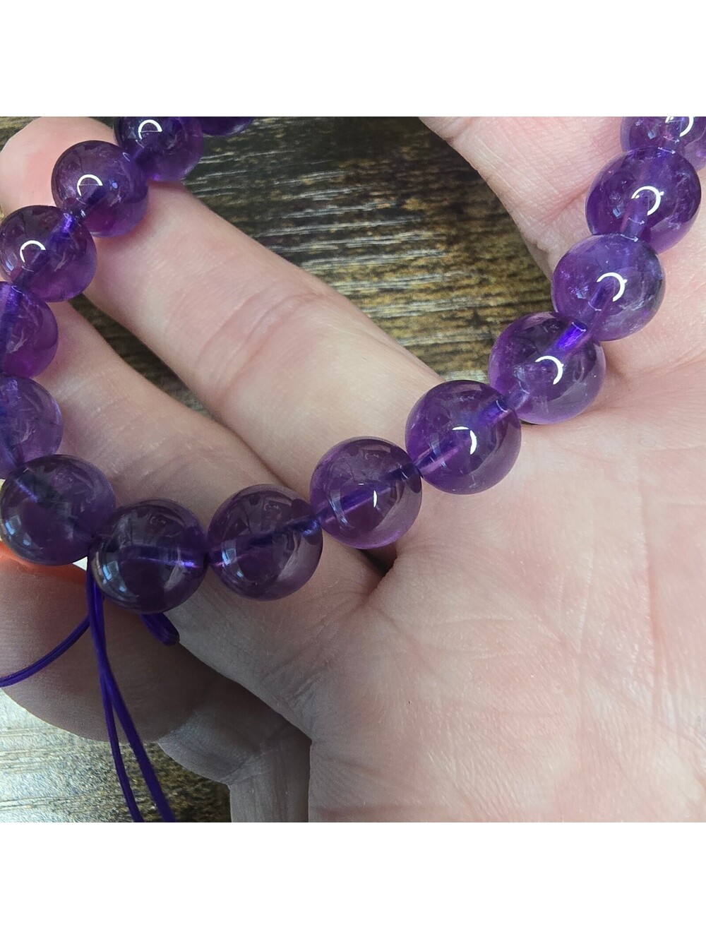 AA2. Amethyst Natural Crystal 8mm Beaded Bracelet 6-7".
